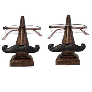 Handmade Wood Nose Shaped Spectacle Stand/Holder with Moustache Pack of 2