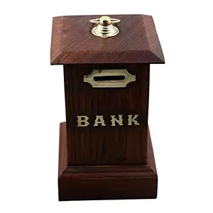 Wooden Post Office Shape Sheeshum Wood Money Bank/Piggy Bank/Coin Saving Storage Box/GULLAK for Kids/Brass Top Side Long Special Size 5 Inch Height