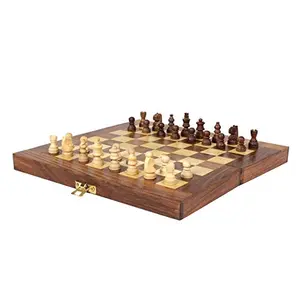 Collapsing Chess Board Set Wooden Game Handmade Classic Game of Brilliance Small Chess Pieces 8 Inches (Non - Magnetic)