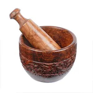 Mortar and Pestle Set + Free Wooden Pestle kharad Masher Spice Mixer for Kitchen Wooden Mortar Pestle Set Home Dacor Kitchen Utensil - 5 Inch