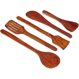 Multipurpose Serving and Cooking Spoon Set for Non Stick Spoon for Cooking Kitchen Tools Essentials Handmade Wooden Serving and Cooking Spoon Kitchen Utensil Set of 5