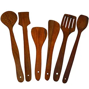 Multipurpose Serving and Cooking Spoon Set for Non Stick Spoon for Cooking Baking kitchen tools Essentials Wooden Non Stick Spatulas & Ladles Frying Wooden Handmade Serving and Cooking Spoon Kitchen Utensil Set Of 6