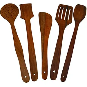 Multipurpose Serving and Cooking Spoon Set for Non Stick Spoon for Cooking Baking kitchen tools Essentials Wooden Non Stick Spatulas  Ladles Mixing and turning Mixing and Turning Handmade Wooden Serving and Cooking Spoon Kitchen Tools Utensil Set of 5