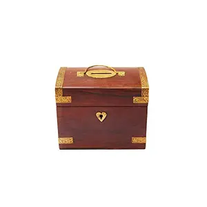 Wooden Treasure Chest Design Money Bank/Coin Saving Box /Piggy Bank /Gifts for Kids Girls Boys & Adults (Brown  5.25x3.25x4.25 Inches)