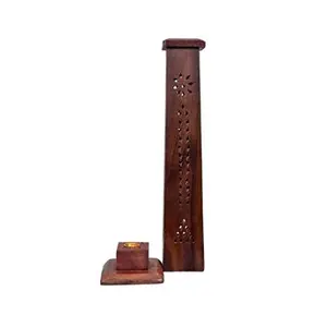 Wooden Sheesham Square Tower Shaped Incense Stick Holder Cum Dhoop Holder (30x5x5xCM)