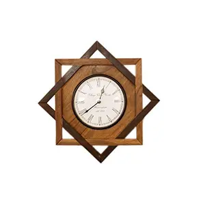 Teak & Balck Sheesham Wood Antique Analog Clock with Natural Wood Finish