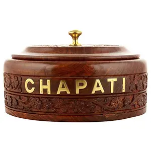 Wooden Chapati Box Casserole Stainless Steel for Kitchen Chapati Pot Serving Bowl with Lid for Chapatis 7.5''Multipurpose Wooden Box (Outer Dimensions)
