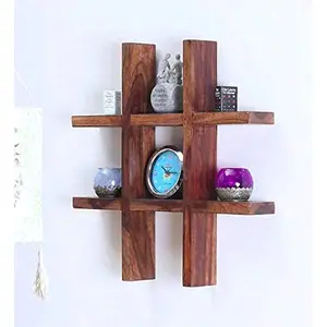 Sheesham Wood Wall Mounted Shelf for Home (Natural Finish)