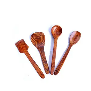 Wooden Sheesham Cooking Spoons for Non- Stick Utensils Set of 4