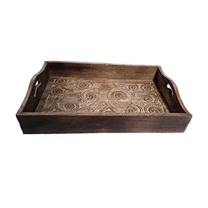 Sheesham Wooden Food Serving Tray with Hand Carved Design- for Breakfast in Bed Party Service and a Best Gift for Family and Friends/Ideal Diwali Gifts