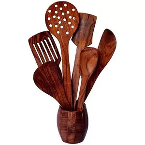 Wooden Cooking Utensil Set Non-Stick Pan Kitchen Tool Wooden Cooking Spoons and Spatulas Wooden Spoons for Cooking Spoon Set of 7