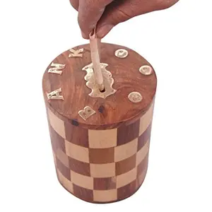Antique Wooden Money Bank Chest Shape Coin Bank | Piggy Bank for Kids & Adults with Lock | Money Saving Box Decorative Gifts for All (Brown) Size (LxBxH-4x4x5) Inch