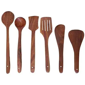 Multipurpose Serving and Cooking Spoon Set for Non Stick Spoon for Cooking Baking kitchen tools Essentials Wooden Non Stick Spatulas  Ladles Mixing and turning Antique Wooden Handmade Cooking Spoon Set 6
