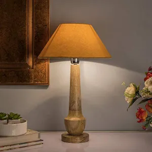 Wooden Table Lamp with Golden Shade