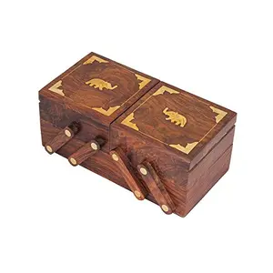 Handcrafted Sliding Wooden Decorative Jewellery Storage Box with Brass Embossing - Handmade Wooden Jewellery Box for Women - Wooden Jewellery Storage Box - Jewellery Organisers Box - Storage Boxes for Jewellery - Wood Multipurpose Jewellery Holder Gifts I