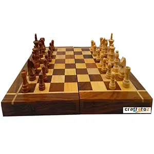 Wooden Folding Chess Board Set Wooden Game Handmade Classic Standard Classic Chess Board Game Foldable(Non-Magnetic) Game of Brilliance Small Chess Pieces 12x12 Inches