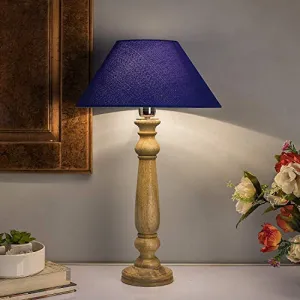Wood Shade lamp/Table Lamp with Blue Shade