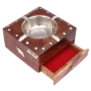 Handmade Wooden Ashtray with Cigarette Holder 4 Slots for Home Office Car Table