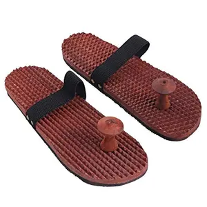 Wooden Relaxing Acupressure Massager Slippers/Chappals for Good Health (Brown)