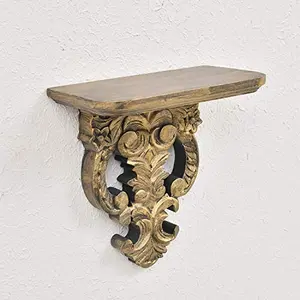 Wooden Wall Bracket Hand Carved Antique Golden Traditional Wall Shelf for Living Room Set of 1