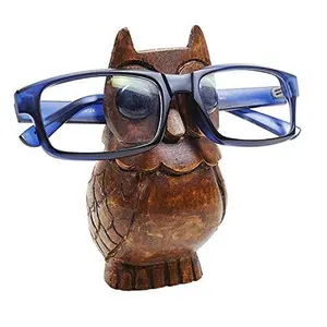 Wooden Owl Eyeglass Spectacle Holder Handmade Stand for Office Desk Home Dacor Gifts