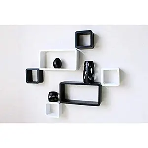 MDF Cube and Rectangle Wall Shelf -Set of 6 Black & White
