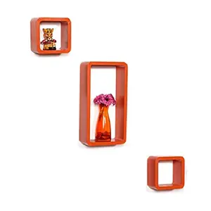 MDF Cube and Rectangle Wall Shelf -Set of 3 Orange