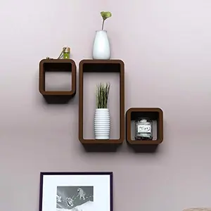 MDF Cube and Rectangle Wall Shelf -Set of 3 Brown