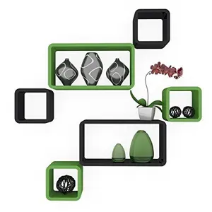MDF Cube and Rectangle Wall Shelf -Set of 6 Black & Green