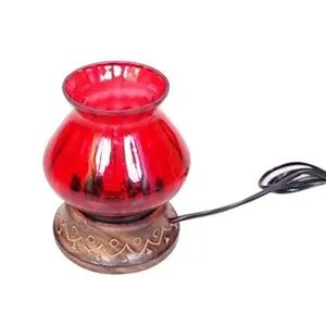 Wooden & Glass Electric Chimney Lamp Home Dacor Red