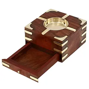 Handmade Beautiful Designer Square Shaped Wooden Ashtray with Drawer