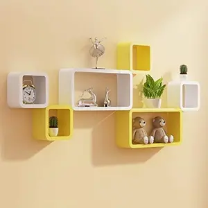 MDF Cube and Rectangle Wall Shelf -Set of 3 White