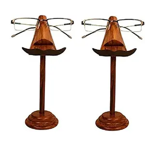 Handmade Wood Nose Shaped Spectacle Stand/Holder with Moustache Pack of 2