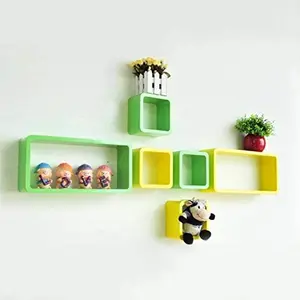MDF Cube and Rectangle Wall Shelf -Set of 6 Green & Yellow