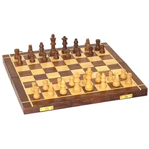 Collapsing Chess Board Set Wooden Game Handmade Classic Game of Brilliance Small Chess Pieces 12 Inches (Non - Magnetic)