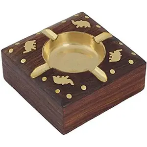 Handmade Beautiful Designer Square Shaped Wooden Ashtray with Inlay Work
