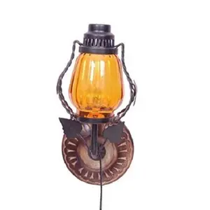 Wall Hanging Lantern for Home Decor Wooden & Glass Electric Chimney Wall Lamp Home Dacor Yellow