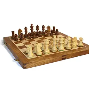 Collapsing Chess Board Set Wooden Game Handmade Classic Game of Brilliance Small Chess Pieces 6 Inches (Non - Magnetic)