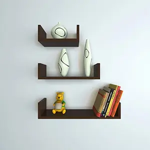 MDF Handmade Home Decor U-Shaped Wall Rack Shelf/Book Shelf - Pack of 3 Brown