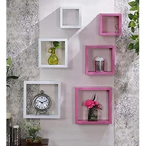 Wall Shelf Rack Nesting Square Wall Shelves Pack of 6-Pink & White