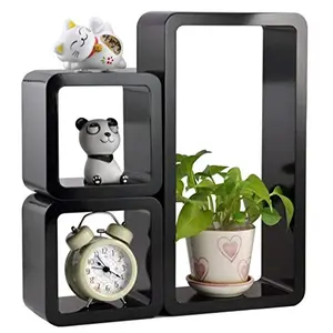 MDF Cube and Rectangle Wall Shelf -Set of 3 Black