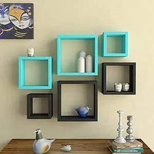 Wall Shelf Rack Nesting Square Wall Shelves Pack of 6-Black & Sky Blue