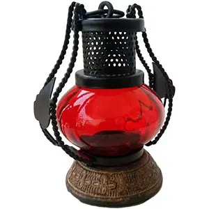 Wooden & Iron Hand Carved Table/Hanging Lantern/LAMP Orange (Red)