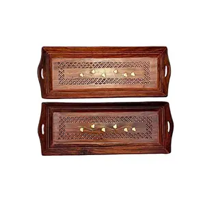 Wooden Coffee Tray Set of 2 (Handcarved Coffee Tea and Snacks Serving Trays)