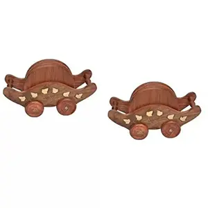 Wooden Troly Shaped with Brass Work Coaster Set Size-LxBxH-7x3x4.5 Inch Pack of 2