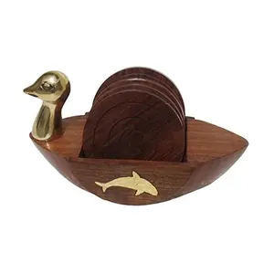Brown & Golden Wooden Duck Shape Coaster Set of 6