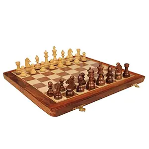 Collectible Folding Wooden Chess Game Board Set 8 x 8 inches with Magnetic Crafted Pieces