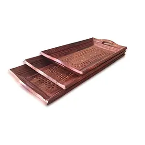 Wooden Coffee Tray Set of 3 (Handcarved Coffee Tea and Snacks Serving Trays)