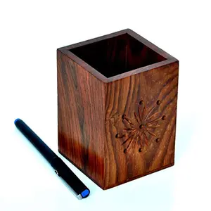 Wooden Pen Stand With Hand Carved Design in Sheesham Wood
