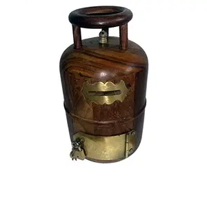 Wooden Money Bank Cylinder Shape (Brown Height - 6 inch Base Size - 3 inch)